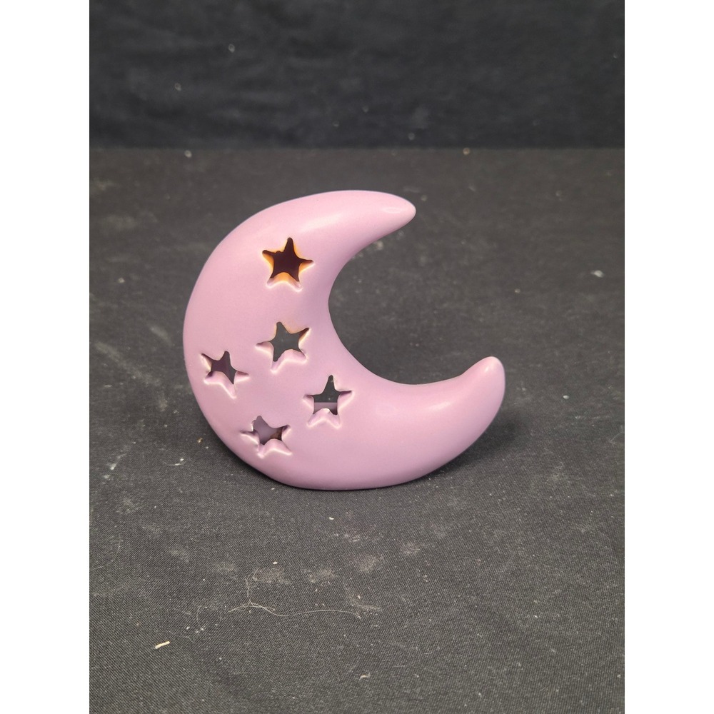 Lavender Purple Ceramic Crescent Moon Star Tea Light Candle Holder Celestial